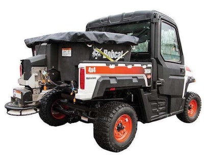 Bobcat says one person can attach and remove the spreader from the UTV. Photo: Bobcat