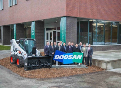 The Bobcat Co. and Doosan executive team joined North Dakota State University to dedicate its new STEM Classroom and Lab Building, which will support studies in science, technology, engineering and math. Photo: Bobcat Co.