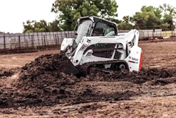 Additional ground clearance at the center of the undercarriage improves the compact track loader’s ability to move through mud, sand and other soft soil more easily, according to the manufacturer. Photo: Bobcat