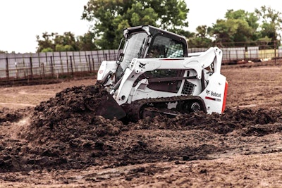 Additional ground clearance at the center of the undercarriage improves the compact track loader’s ability to move through mud, sand and other soft soil more easily, according to the manufacturer. Photo: Bobcat