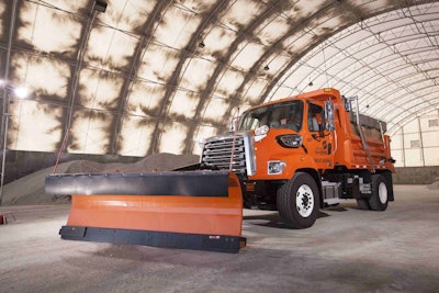 This new Freightliner 108SD snowplow truck, owned by the city of Springfield, Missouri, is parked in a storage area city workers have dubbed the salt dome. Photo: Hard Working Trucks
