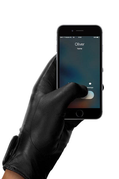 Launched by Mujjo around Thanksgiving, the company’s Leather Touchscreen Gloves enable you to use not only fingers but the palm of your hand to move a screen. Photo: Mujjo