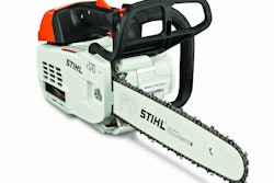 Stihl says the engine’s efficiency not only reduces emissions but also cuts down the frequency with which arborists have to come down from a tree for refueling. Photo: Stihl