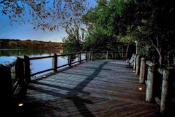 The solar LED lights were installed in several areas of the Oklahoma City Zoo and Botanical Garden, including this lakeside walkway. Photo: SolaRight Lighting