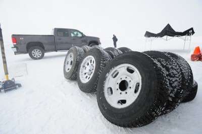 Our three contenders get a light dusting as they sit in subfreezing temps before the start of the morning testing session.