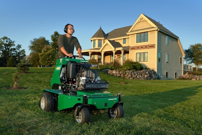 Features of the Lawnaire ZTS include a shock-absorbing operator platform, an aeration depth stop, and a rapid hydraulic tine lift. Photo: Ryan