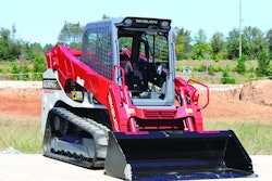 Takeuchi-US says the cab of the new TL12V2 is larger than earlier models’ and features an overhead-door design for improved entry and egress. Photo: Takeuchi-US