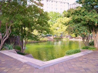 Pershing Park was dedicated in 1981 and features a statue of U.S. Army Gen. John J. Pershing, commander of the American Expeditionary Force in Europe in World War I. After the war, Pershing served as Army Chief of Staff from 1921-24. Photo: Matthew Bisanz