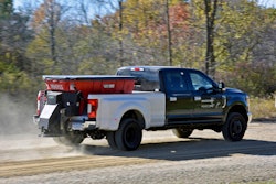 Landscape contractors will be glad to know a spreader was among several pieces of equipment used to test the pickup’s toughness. Photo: Ford