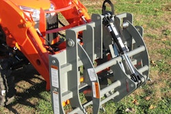 Worksaver says its new mini grapple was designed to work with “universal” quick attach systems. Photo: Worksaver Inc.