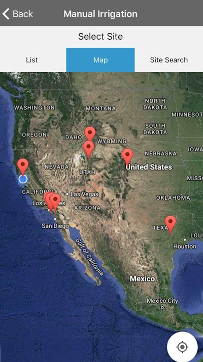 This screen shot shows the new mobile app in map view. Photo: HydroPoint Data Systems