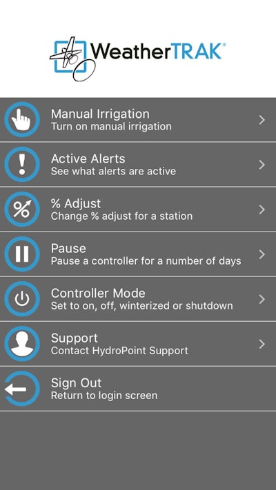 Specific controllers at various irrigation sites can be adjusted remotely with WeatherTrak Mobile App 2. Photo: HydroPoint Data Systems