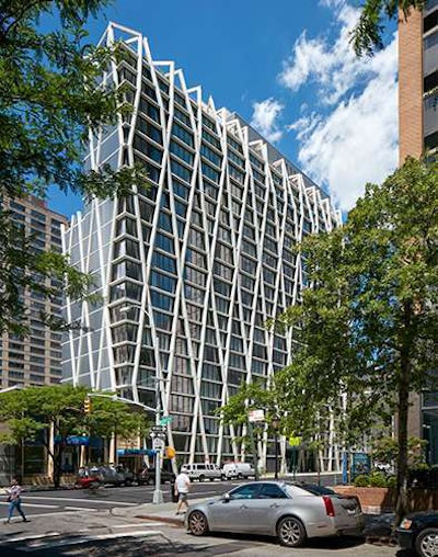 For all of its plentiful glass, the most prominent element of the 170 Amsterdam Ave. development is its concrete exoskeleton. Photo: Handel Architects photo by Bruce Damonte