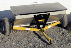 In addition to stainless steel boxes, wide turf tires are standard on the company’s drop spreaders. Photo: Conestoga Manufacturing