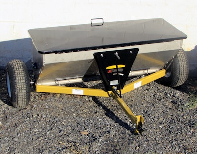 In addition to stainless steel boxes, wide turf tires are standard on the company’s drop spreaders. Photo: Conestoga Manufacturing