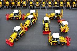 The colorful machines are now rolling off the production lines at JCB’s world headquarters in the United Kingdom. Photo: JCB