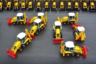 The colorful machines are now rolling off the production lines at JCB’s world headquarters in the United Kingdom. Photo: JCB