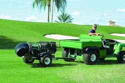 Turfco says the debris blower is also equipped with the industry’s fastest 360-degree nozzle rotation. Photo: Turfco