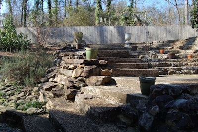 John Russell utilizes stones and concrete on site for hardscaping projects like this one. Photo: Jill Odom