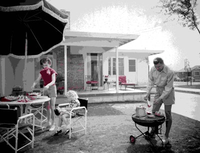 An outdoor kitchen could fit any budget, from a simple store-bought grill to a permanent stone hearth with space for tool storage and food preparation. Photo: The Huntington Library, San Marino, Calif.