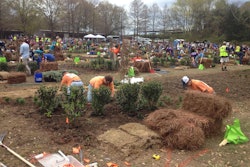 Students from Auburn University hustle to dig and lay sod as part of the Landscape Plant Installation competitive event. Photo: Jill Odom