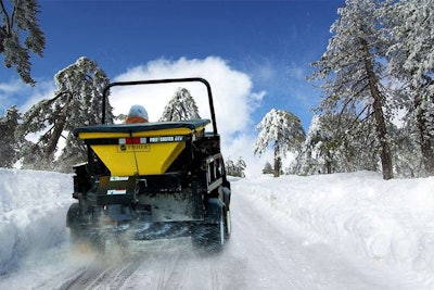 The new spreader’s dual variable-speed control allows operators to control the two 12-volt auger and spinner motors independently. Photo: Fisher Engineering