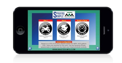 The free app helps spray applicators determine how much liquid they’ll need based on the dimensions of the jobsite. Photo: Master Manufacturing