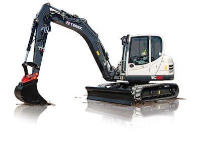The new compact excavator from Terex has a reach of 25 feet, 4 inches. Photo: Terex