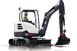 Terex says this TC35R-2 model incorporates a short-tail design, allowing for excavation adjacent to walls and other obstacles. Photo: Terex Corp.