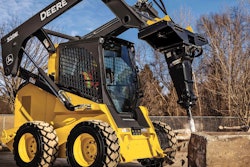 While optimized to work with John Deere equipment, the company’s new hydraulic hammer attachments are also compatible with most competitors’ machines. Photo: John Deere