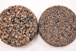 The new fine-cut, 1/8-1/4-inch rubber chips, seen here on the right, give the surface a smoother finish. Photo: Porous Pave