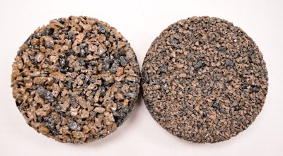 The new fine-cut, 1/8-1/4-inch rubber chips, seen here on the right, give the surface a smoother finish. Photo: Porous Pave