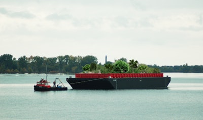 A rendering of how Swale might appear to a New Yorker looking out at the East River. Photo: Mary Mattingly