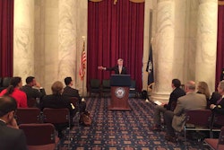 U.S. Sen. Bill Cassidy, R-Louisiana, a supporter of the H-2B program, talks with a group participating in this week’s lobbying effort at the Capitol. Photo: NALP