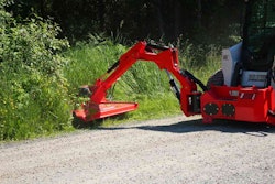 The Raptor Boom Mower Attachment System was designed with roadside work in mind, but the manufacturer says it’s the right tool for many landscaping jobs. Photo: Skid Steer Solutions