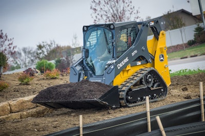 The new warranty will be automatically applied to machines in John Deere’s commercial worksite products line, such as the G-Series compact track loader seen here, until October 2016. Photo: John Deere