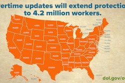 This map shows the Labor Department’s estimate of how many workers in each state are likely to be affected by the new overtime rule, which goes into effect Dec. 1. Graphic: U.S. Department of Labor