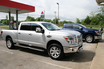 The 2016 Titan XD SL Crew Cab 4×4 had no trouble accelerating while hauling a load of cement. Photo: Nissan