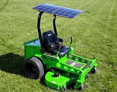 The optional ‘SAM’ canopy extends run times for Mean Green Mowers’ CXR machines, which had already achieved all-day run times. Photo: Mean Green Mowers