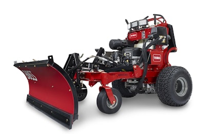 Toro recently introduced versions of its GrandStand stand-on mowers that can be fitted with snow blades. File photo