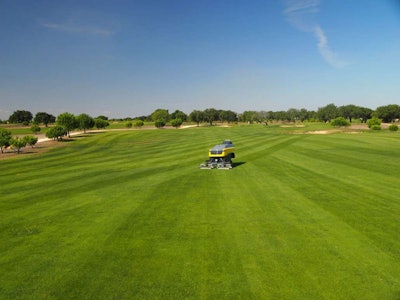 The Turf Lynx F315 can mow up to 3.5 hectares on one charge. Photo: Turf Lynx