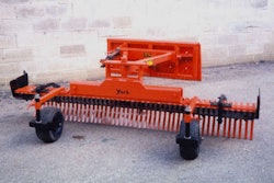 The Model SSF landscape rake can be equipped with optional caster wheels, grader blade, end boots and hydraulic angle, the manufacturer says. Photo: York Rakes