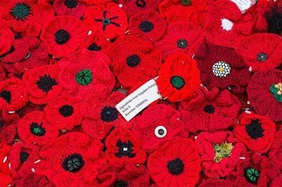 A close up of some of the crocheted poppies. Photo: RHS