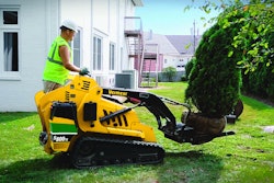 With the exception of mow-and-blow maintenance work, mini skid steers are becoming a common sight on landscaping jobs. Photo: Vermeer