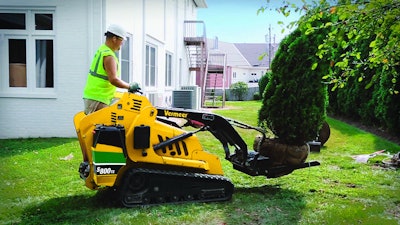 With the exception of mow-and-blow maintenance work, mini skid steers are becoming a common sight on landscaping jobs. Photo: Vermeer