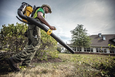 The battery-powered DEWALT DCBL590X1 is designed for professional landscape crews. At 63 decibels, it meets most California cities’ noise restrictions. Photo: DEWALT