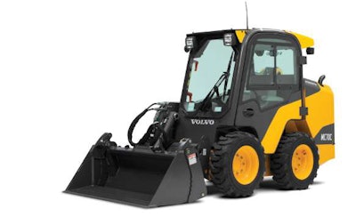 The 59.9-horsepower Volvo MC70C has a 1,550-pound rated operating capacity (at 50 percent of tipping load), radial lift design and a single loader tower arm for easier, safer cab entry and exit.