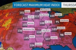 The heat index forecast for Thursday. Photo: The Weather Channel