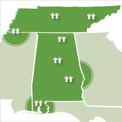 In addition to Birmingham, Landscape Workshop has Alabama branches on the Gulf Coast, in Foley, one serving the Montgomery-Auburn corridor and another in Huntsville, as well as three branches in neighboring Tennessee: Knoxville, Memphis and Nashville. From those locations, the company also serves clients in Georgia, Mississippi and the Florida panhandle. Graphic: landscapeworkshop.com