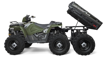 With a 567 cc engine, the Sportsman 6×6 Big Boss 570 EPS for 2017 has true, on-demand AWD/2WD, a payload capacity of 1,115 pounds and towing capacity of 1,500 pounds. Photo: Polaris